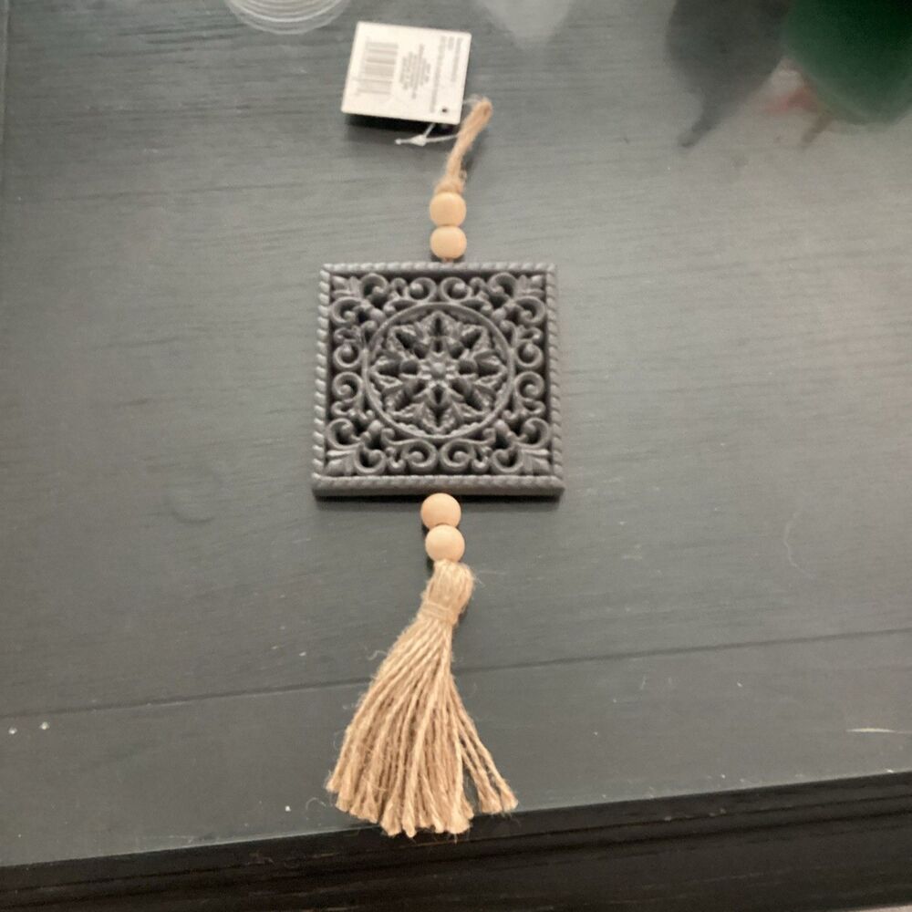 Boho Square  Hanging Home Deco Gray With Light Wood